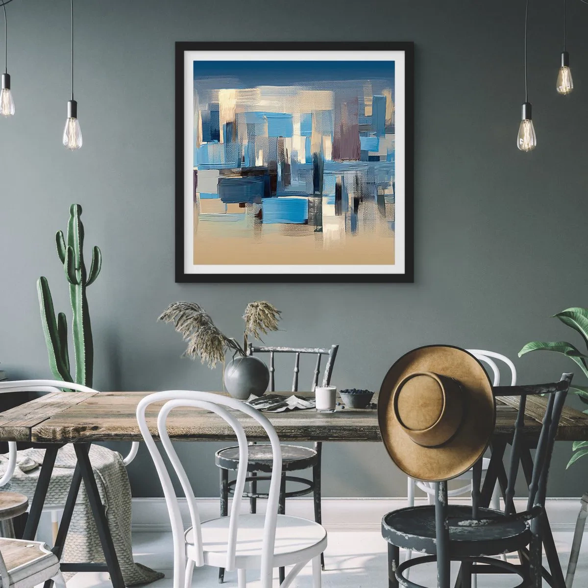 Póster en marco negro - Construcción azul - 40x40 cm