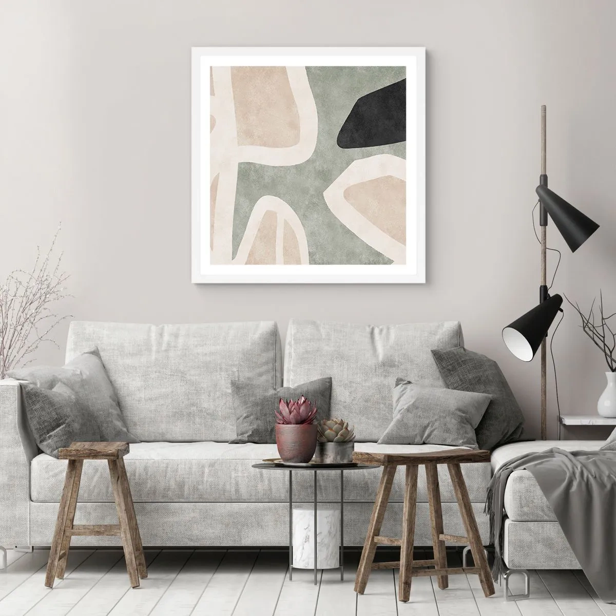 Póster en marco blanco - Composición con un toque negro - 40x40 cm