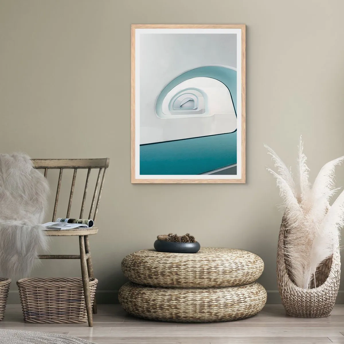 Póster en marco roble claro - Espiral del río azul - 61x91 cm