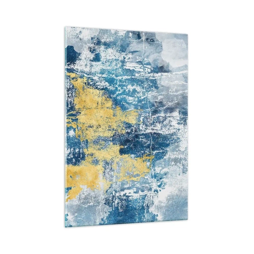 Cuadro sobre vidrio - Impresiones sobre Vidrio - Abstracción en tonos azules y amarillos - 70x100cm - Una abstracción serena - Decoración de pared moderna para salón y dormitorio ARTTOR