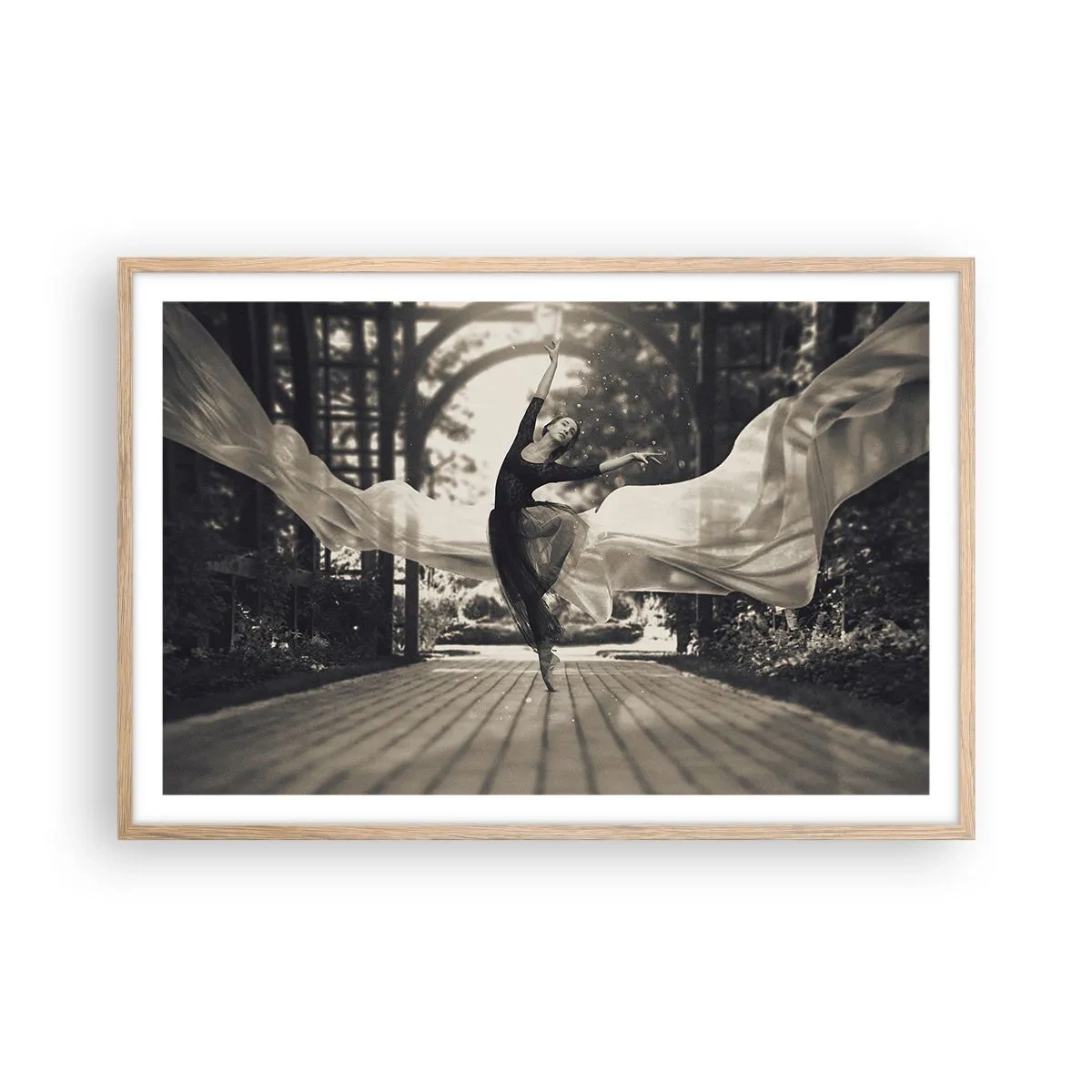 Póster en marco roble claro - Danza del espíritu del jardín - 91x61 cm