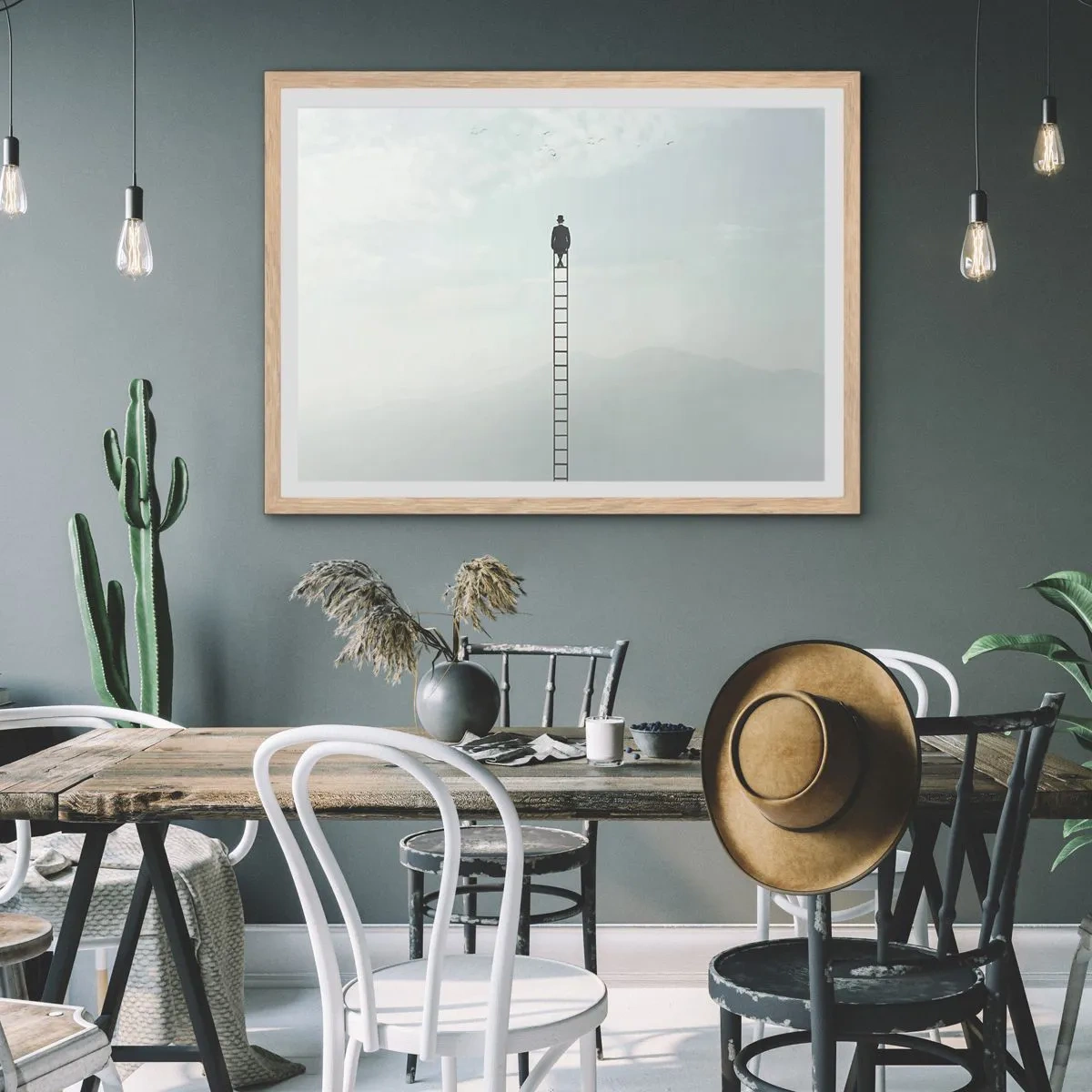 Póster en marco roble claro - Hacia lo más alto - 91x61 cm