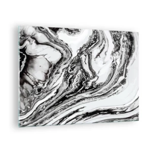 Cuadro sobre vidrio - Impresiones sobre Vidrio - Un patrón abstracto en tonos de blanco y negro que se asemeja a ondas. - 70x50cm - Al principio existía el caos - Decoración de pared moderna para salón y dormitorio ARTTOR