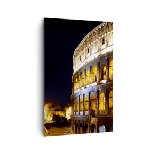 Cuadro sobre lienzo - Impresión de Imagen - El Coliseo iluminado por luces por la noche en Roma - 80x120cm - Los juegos están a punto de comenzar - Decoración de pared moderna para salón y dormitorio ARTTOR
