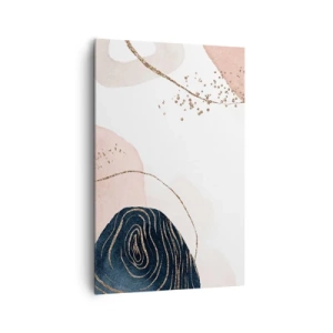 Cuadro sobre lienzo - Impresión de Imagen - Formas abstractas en tonos beige y azul marino con detalles dorados. - 80x120cm - Todo fluye - Decoración de pared moderna para salón y dormitorio ARTTOR
