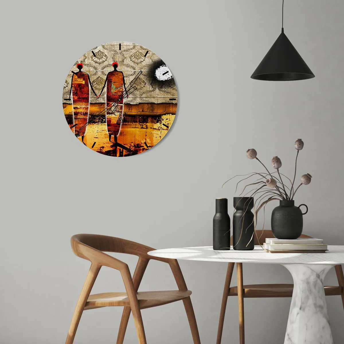 Reloj de pared - Reloj de vidrio - Composición étnica en colores africanos - 30x30 cm