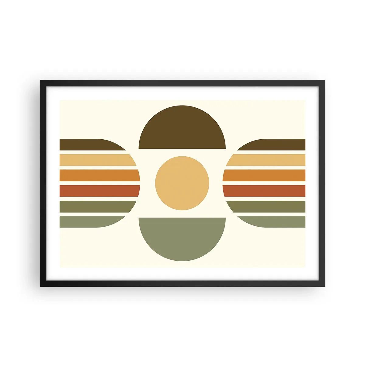 Póster en marco negro - Composición geométrica con semicírculos y rayas en tonos tierra. - 70x50cm - Los tonos de la tierra - Decoración de pared moderna para salón y dormitorio ARTTOR