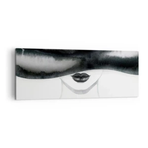 Cuadro sobre lienzo - Impresión de Imagen - Un retrato sutil de una mujer con el rostro cubierto en un estilo monocromático. - 140x50cm - Un misterio sensual - Decoración de pared moderna para salón y dormitorio ARTTOR