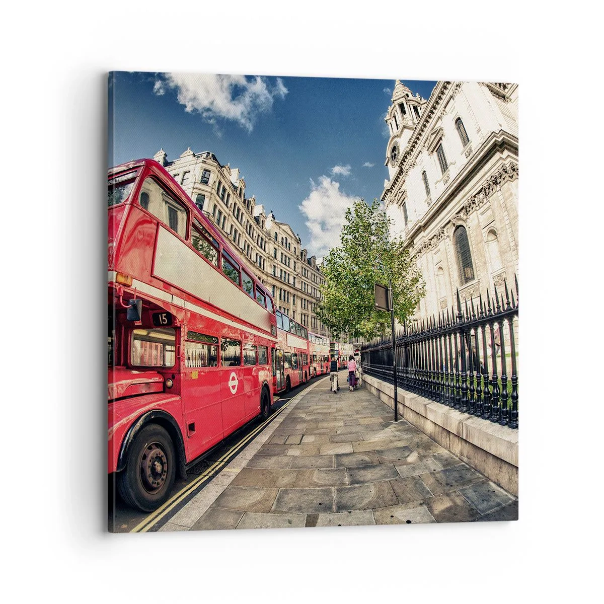 Cuadro sobre lienzo - Impresión de Imagen - Una calle de Londres en gris y rojo - 70x70 cm