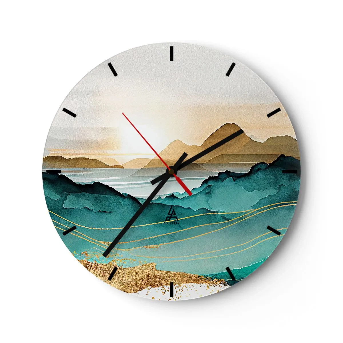 Reloj de pared - Reloj de vidrio - Puesta de sol sobre un paisaje montañoso abstracto - 30x30cm - Al borde de la abstracción - paisaje - Decoración de pared moderna para salón, cocina y dormitorio ARTTOR