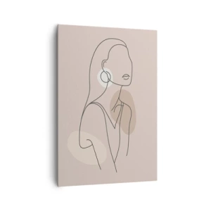 Cuadro sobre lienzo - Impresión de Imagen - Ilustración minimalista de una mujer con contornos sobre un fondo beige. - 70x100cm - Un icono de la inocencia - Decoración de pared moderna para salón y dormitorio ARTTOR