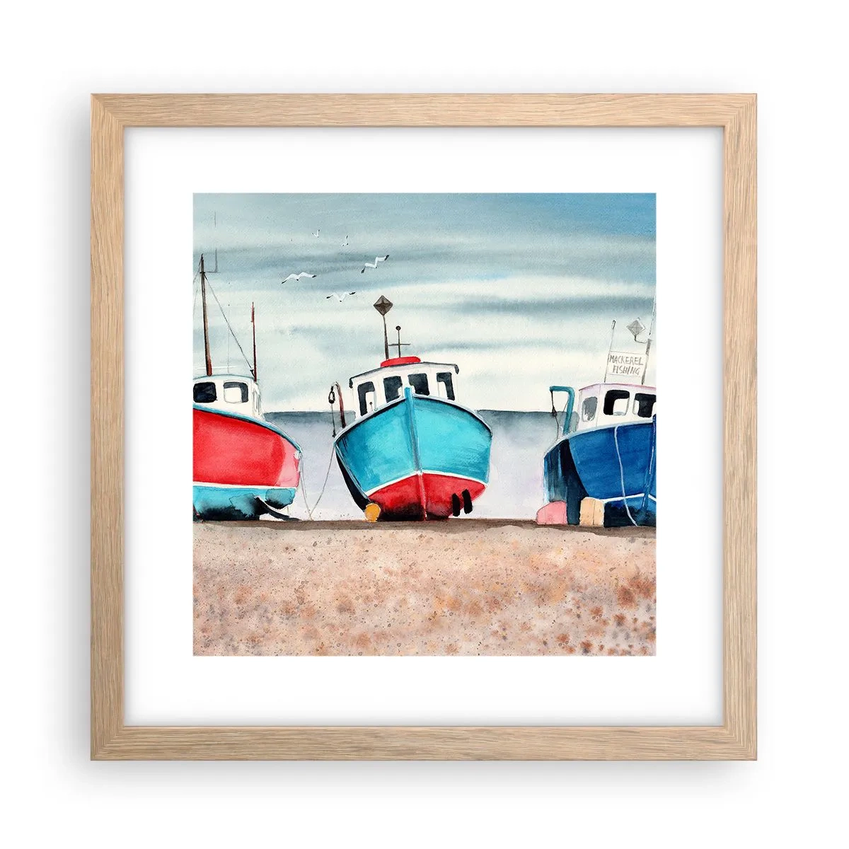 Póster en marco roble claro - Listos para la pesca - 30x30 cm