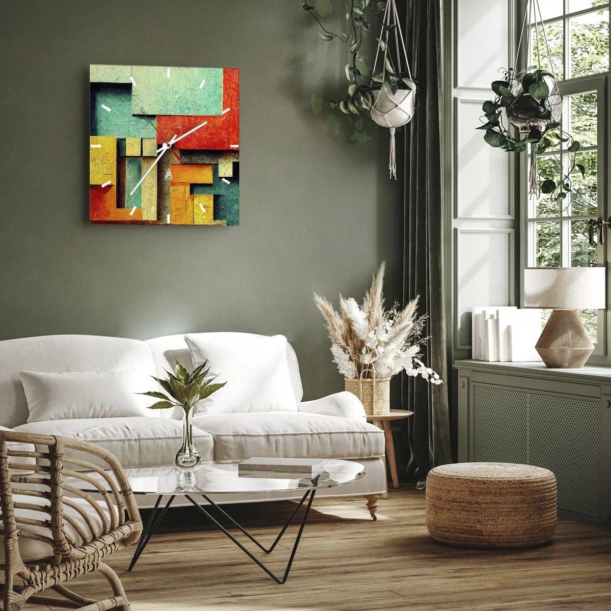 Reloj de pared - Reloj de vidrio - Festival de ángulos rectos - 30x30 cm