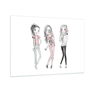 Cuadro sobre vidrio - Impresiones sobre Vidrio - Tres chicas elegantes en colores pastel - 100x70cm - Es día de chicas - Decoración de pared moderna para salón y dormitorio ARTTOR