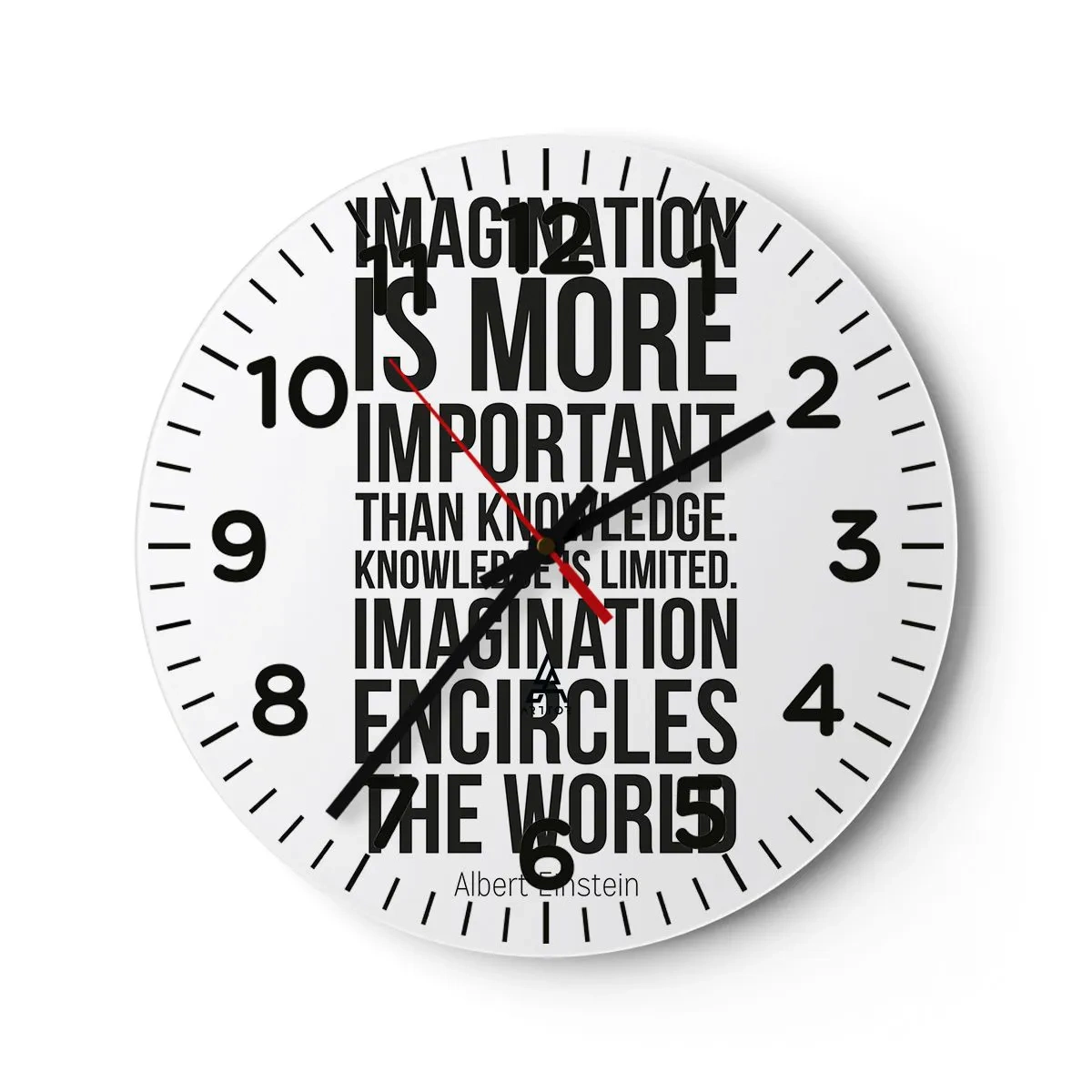 Reloj de pared - Reloj de vidrio - Einstein, sobre el poder de la imaginación - 40x40 cm