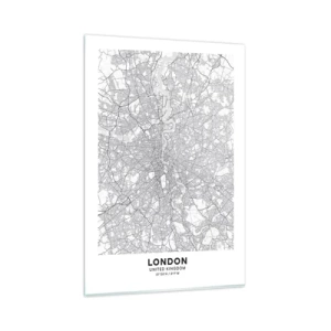 Cuadro sobre vidrio - Impresiones sobre Vidrio - Un mapa de ciudad minimalista en tonos grises - 80x120cm - Un mapa del laberinto de Londres - Decoración de pared moderna para salón y dormitorio ARTTOR