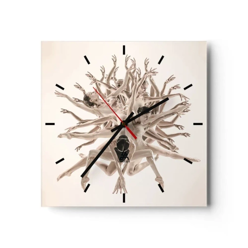 Reloj de pared - Reloj de vidrio - Composición abstracta de bailarines en movimiento. - 30x30cm - Floreciendo en la danza - Decoración de pared moderna para salón y dormitorio ARTTOR