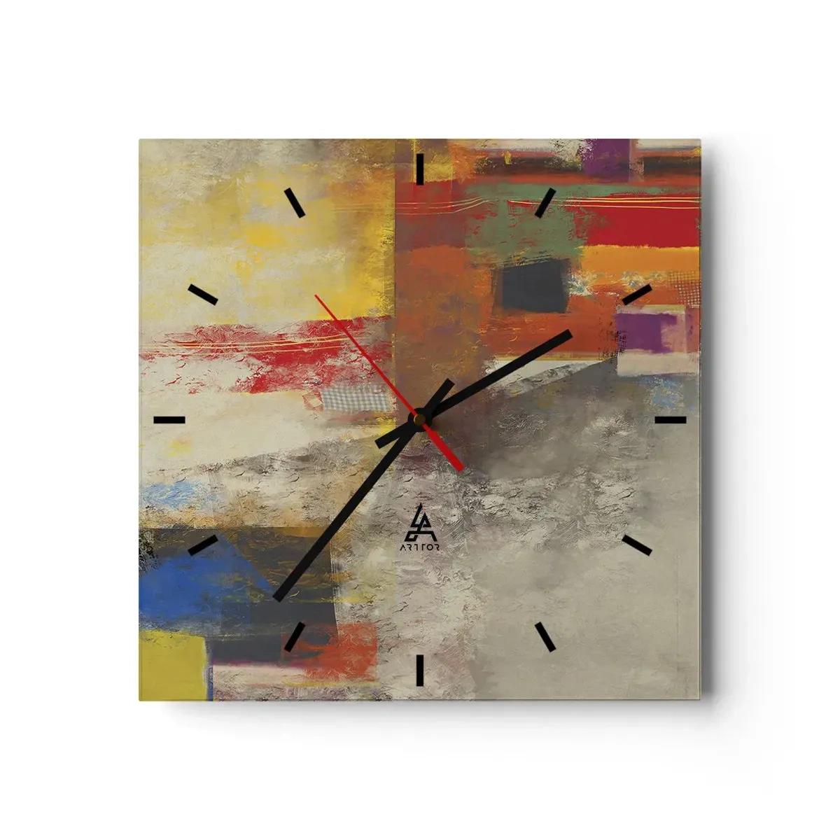 Reloj de pared - Reloj de vidrio - Geometría de color - 40x40 cm