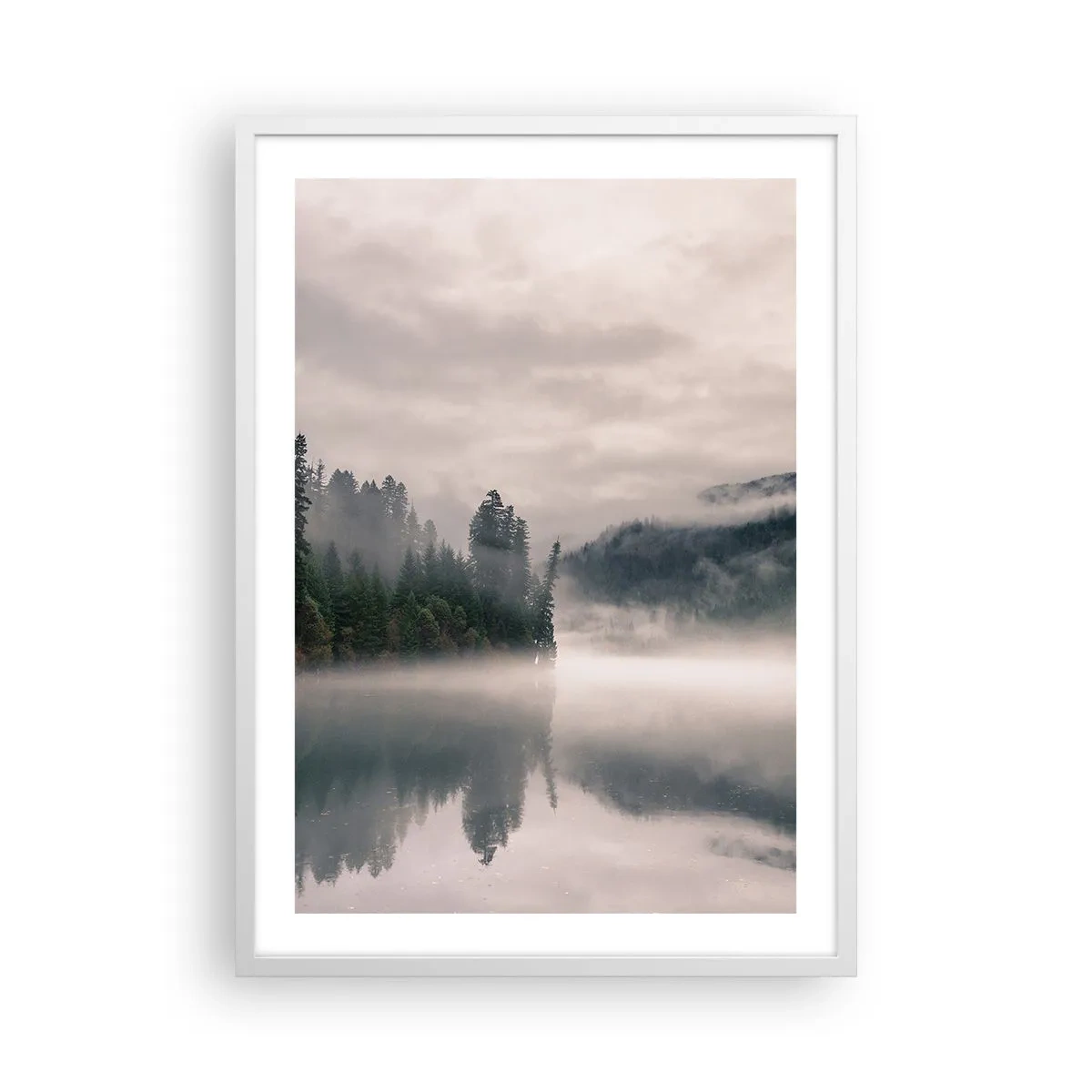 Póster en marco blanco - En el ensueño, en la niebla - 50x70 cm