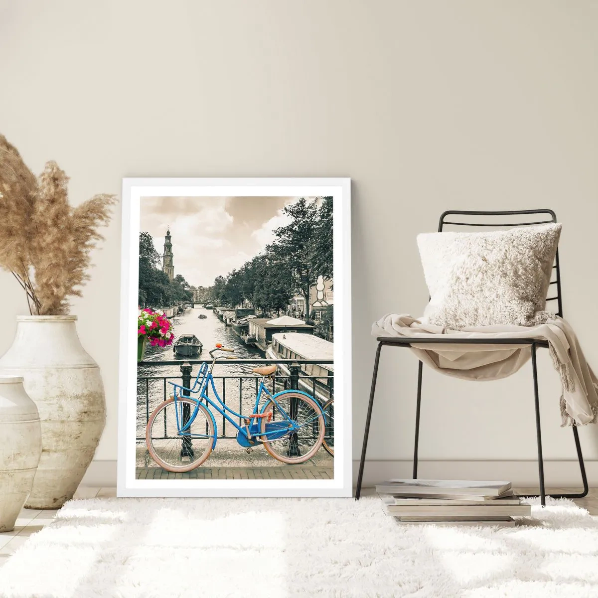 Póster en marco blanco - Los colores de una calle de Ámsterdam - 50x70 cm