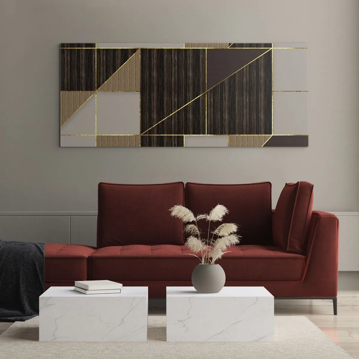 Cuadro sobre vidrio - Impresiones sobre Vidrio - Un mosaico de marrones y dorados - 100x40 cm