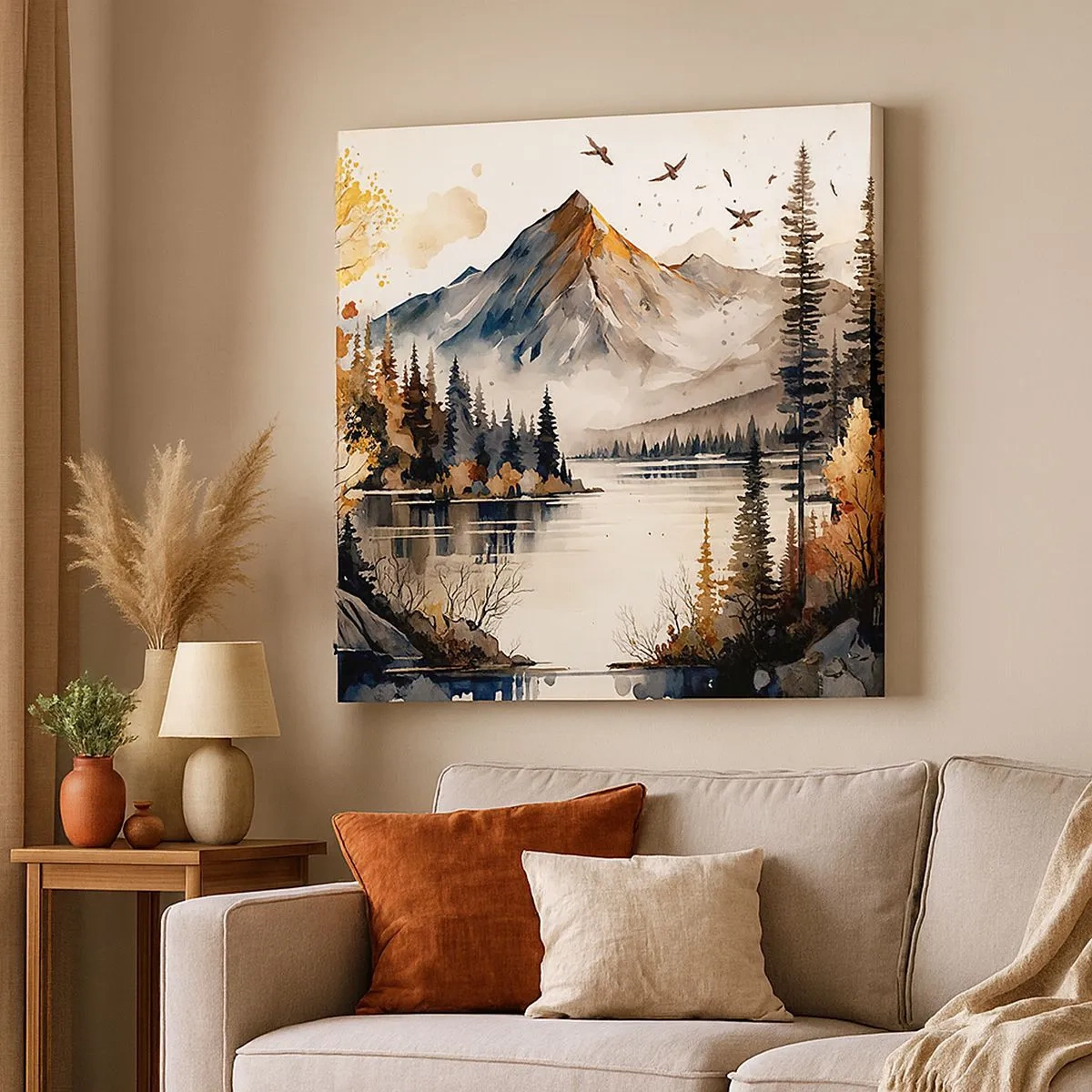 Cuadro sobre lienzo - Impresión de Imagen - Otoño dorado en las montañas - 30x30 cm