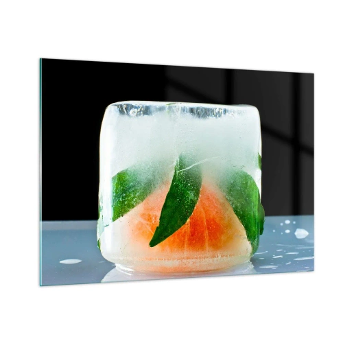 Cuadro sobre vidrio - Impresiones sobre Vidrio - Frutas y hojas congeladas en hielo transparente. - 100x70cm - Frescura - Decoración de pared moderna para salón y dormitorio ARTTOR