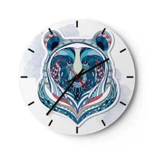 Reloj de pared - Reloj de vidrio - Oso colorido en estilo geométrico sobre un fondo blanco. - 30x30cm - ¡Viva Groenlandia! - Decoración de pared moderna para salón, cocina y dormitorio ARTTOR