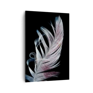 Cuadro sobre lienzo - Impresión de Imagen - Una delicada pluma sobre un fondo negro en un enfoque artístico. - 70x100cm - Piensa en el tacto - Decoración de pared moderna para salón y dormitorio ARTTOR