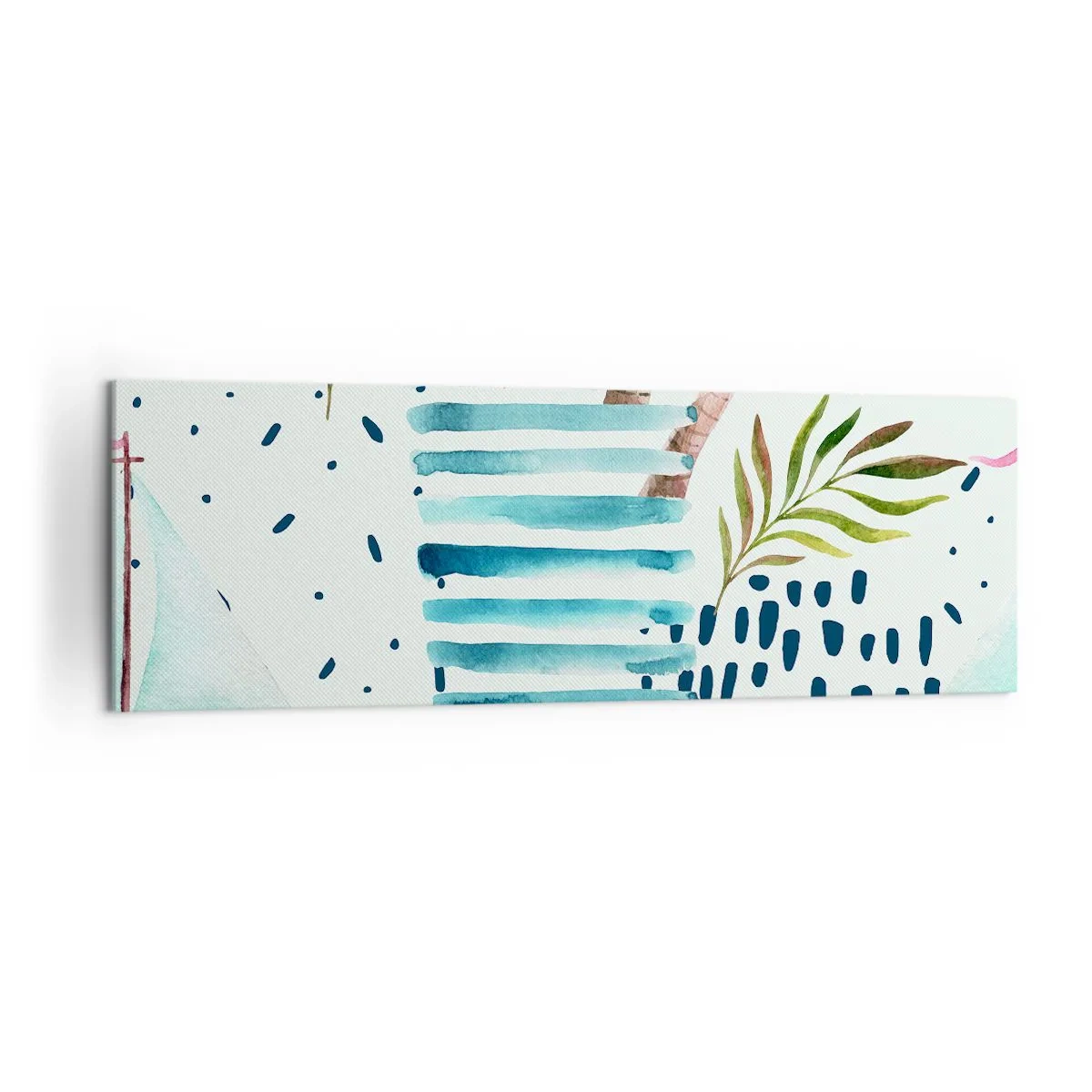 Cuadro sobre lienzo - Impresión de Imagen - Patrón abstracto con palmeras y acentos náuticos. - 160x50cm - Vacaciones bajo las palmeras - Decoración de pared moderna para salón y dormitorio ARTTOR