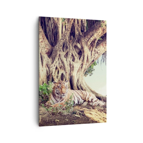 Cuadro sobre lienzo - Impresión de Imagen - Un tigre descansando bajo un árbol extendido - 70x100cm - Una visión desde el Génesis - Decoración de pared moderna para salón y dormitorio ARTTOR