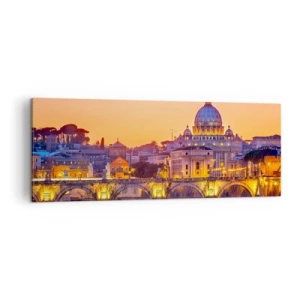 Cuadro sobre lienzo - Impresión de Imagen - Panorama del Vaticano al atardecer con un puente sobre el río - 140x50cm - Crepúsculo sobre la Ciudad Eterna - Decoración de pared moderna para salón y dormitorio ARTTOR
