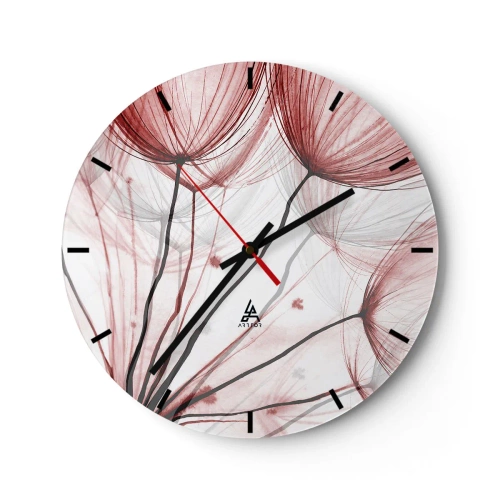 Reloj de pared - Reloj de vidrio - Delicados dientes de león en tonos rojos y blancos. - 30x30cm - Antes de partir - Decoración de pared moderna para salón, cocina y dormitorio ARTTOR