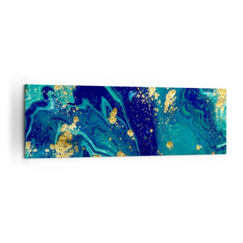 Cuadro sobre lienzo - Impresión de Imagen - Una composición abstracta con acentos azules, verdes y dorados. - 160x50cm - Pétalos de sol  - Decoración de pared moderna para salón y dormitorio ARTTOR
