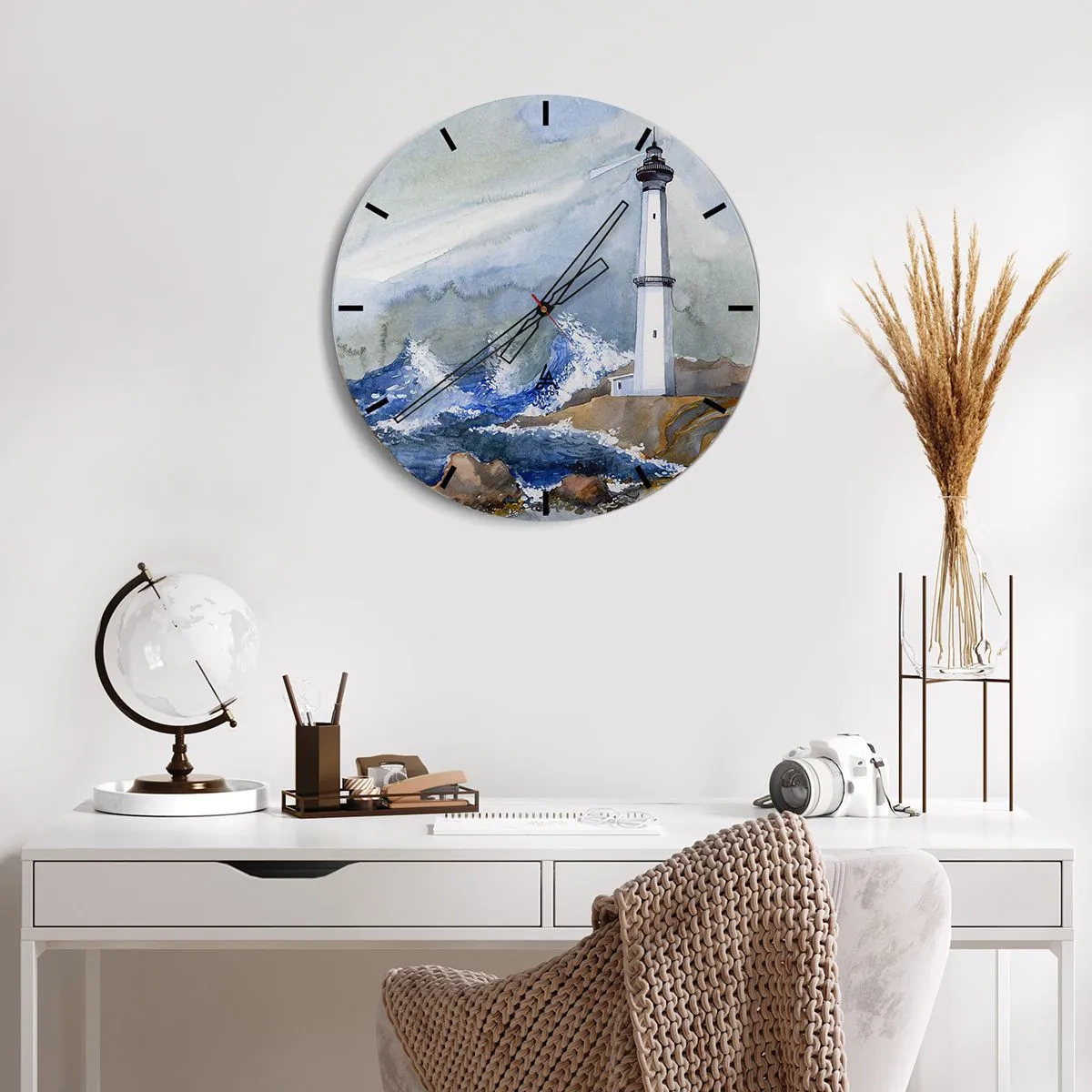 Reloj de pared - Reloj de vidrio - Un faro sobre un mar tempestuoso - 30x30cm - Contra la oscuridad y la tormenta - Decoración de pared moderna para salón, cocina y dormitorio ARTTOR