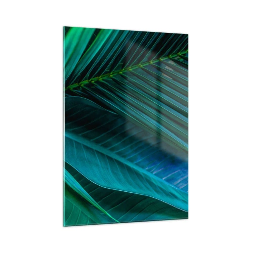 Cuadro sobre vidrio - Impresiones sobre Vidrio - Detalles de hojas tropicales de color verde oscuro - 50x70cm - Anatomía del verde - Decoración de pared moderna para salón y dormitorio ARTTOR