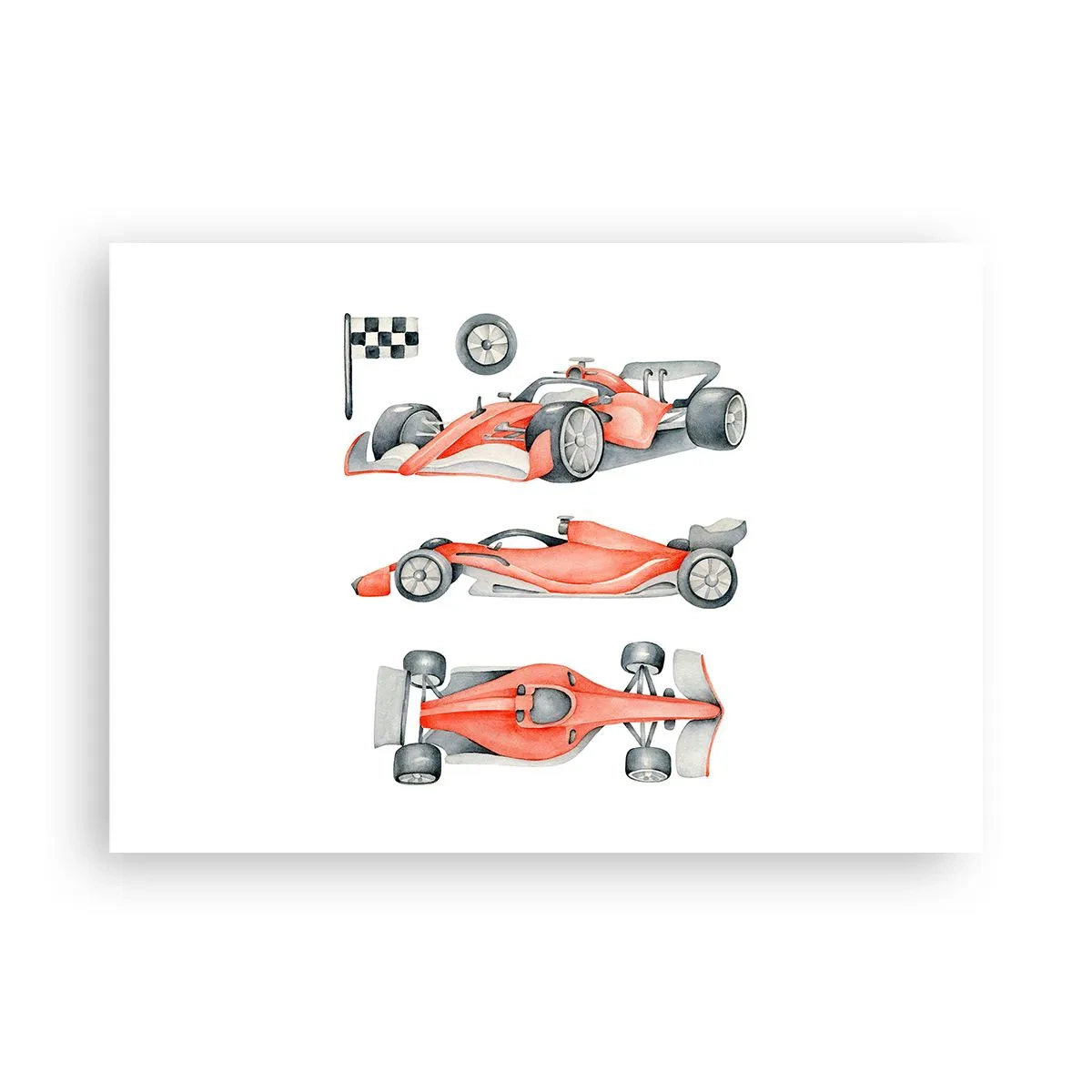 Póster - Un coche de carreras rojo con una bandera a cuadros. - 100x70cm - Para alcanzar un sueño - Decoración de pared moderna para salón y dormitorio ARTTOR