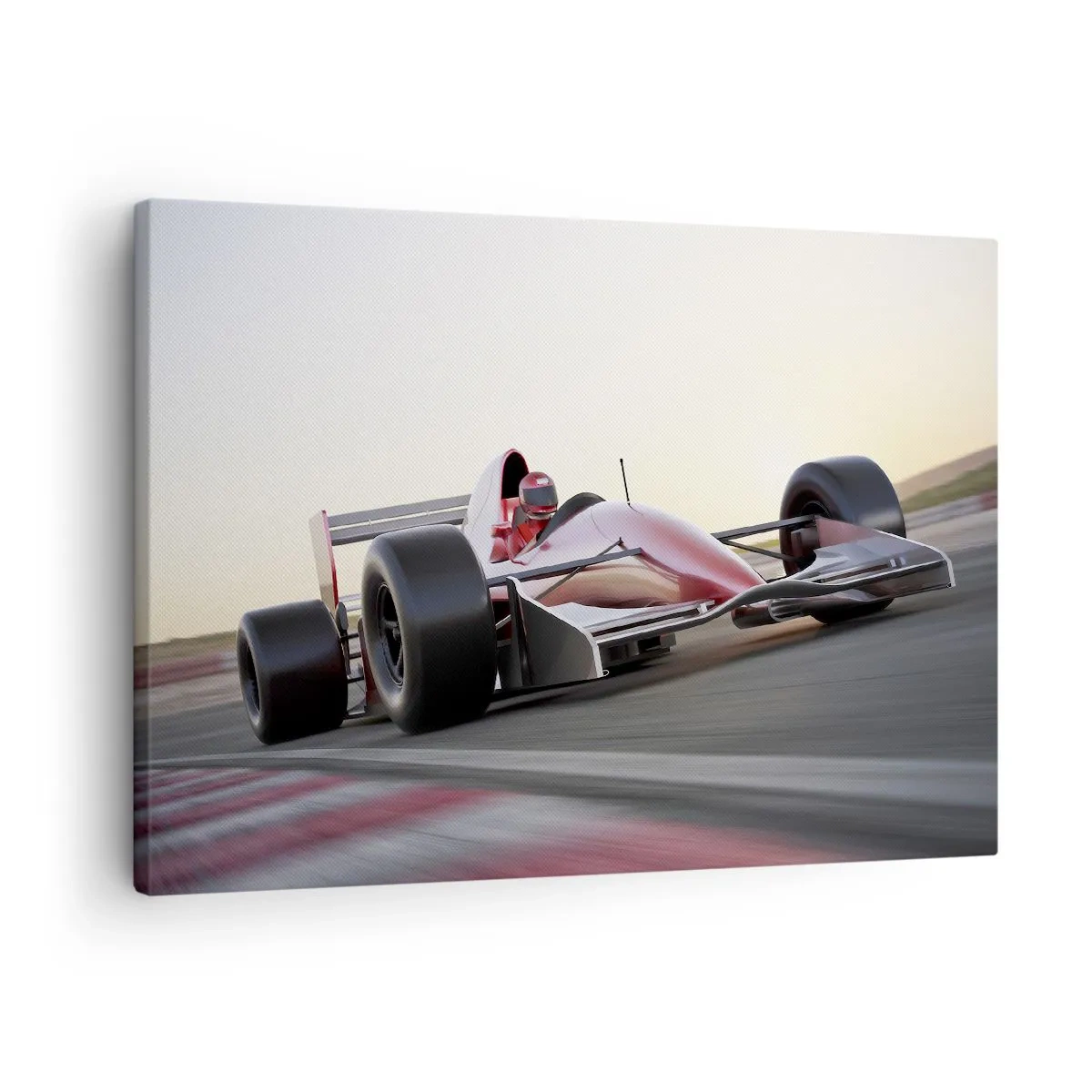 Cuadro sobre lienzo - Impresión de Imagen - Un coche rojo de Fórmula 1 en una pista de carreras mientras conduce - 70x50cm - Siempre el ganador - Decoración de pared moderna para salón y dormitorio ARTTOR