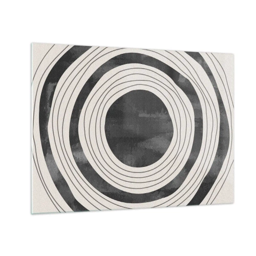 Cuadro sobre vidrio - Impresiones sobre Vidrio - Círculos concéntricos en blanco y negro con contornos irregulares. - 70x50cm - En el centro mismo - Decoración de pared moderna para salón y dormitorio ARTTOR