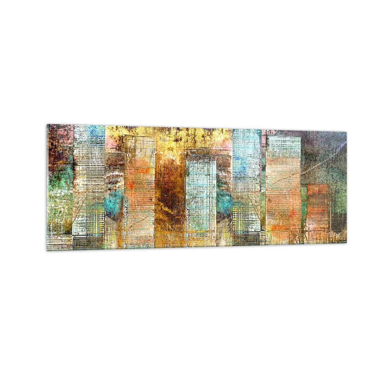 Cuadro sobre vidrio - Impresiones sobre Vidrio - Rascacielos abstractos de estilo industrial - 140x50cm - Metrópolis soleada - Decoración de pared moderna para salón y dormitorio ARTTOR
