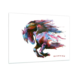 Cuadro sobre vidrio - Impresiones sobre Vidrio - Caballo abstracto en una composición de color dinámica - 100x70cm - En éxtasis - Decoración de pared moderna para salón y dormitorio ARTTOR