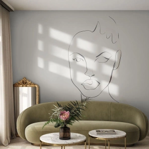 Fotomural Premium Sand - Un retrato minimalista de una mujer en estilo esquemático. - 100x70cm - Un esbozo de sensualidad - Decoración de pared moderna para salón y dormitorio ARTTOR