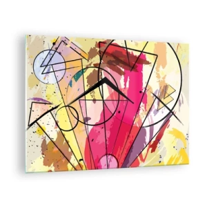 Cuadro sobre vidrio - Impresiones sobre Vidrio - Abstracción colorida con patrones geométricos y líneas. - 70x50cm - Explosión - Decoración de pared moderna para salón y dormitorio ARTTOR