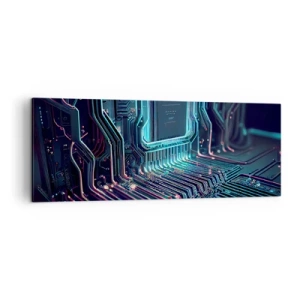 Cuadro sobre lienzo - Impresión de Imagen - Placa de circuito impreso tecnológico con pistas iluminadas - 140x50cm - Mi forma de pensar - Decoración de pared moderna para salón y dormitorio ARTTOR