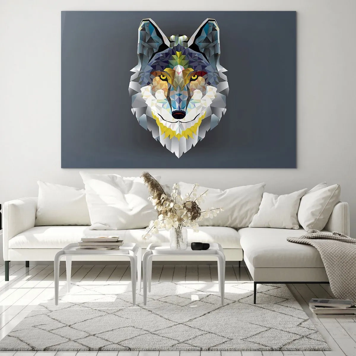 Cuadro sobre vidrio - Impresiones sobre Vidrio - Lobo geométrico sobre un fondo oscuro - 100x70cm - Habla del lobo si lo ves - Decoración de pared moderna para salón y dormitorio ARTTOR