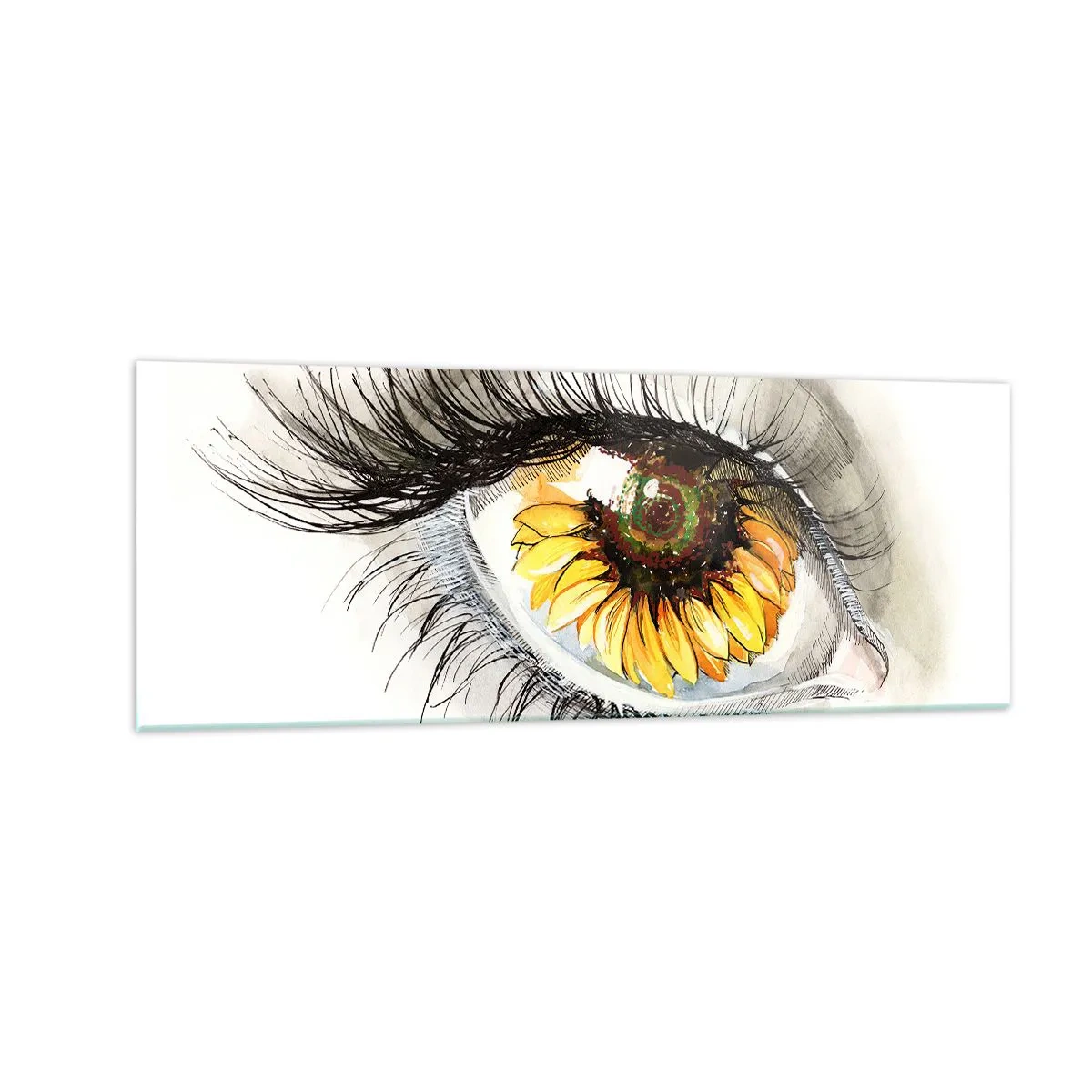 Cuadro sobre vidrio - Impresiones sobre Vidrio - Ojo artístico con iris en forma de girasol. - 140x50cm - Un aspecto tan caluroso como el verano - Decoración de pared moderna para salón y dormitorio ARTTOR