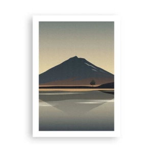 Póster - Un paisaje de montaña minimalista con reflejo en un lago. - 50x70cm - Reflejo de espejo - Decoración de pared moderna para salón y dormitorio ARTTOR