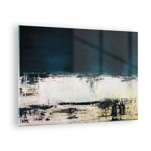 Cuadro sobre vidrio - Impresiones sobre Vidrio - Paisaje abstracto en tonos azul marino y blanco. - 70x50cm - Composición horizontal - Decoración de pared moderna para salón y dormitorio ARTTOR