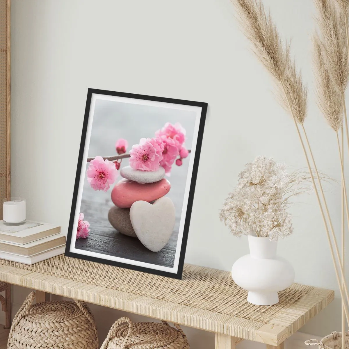 Póster en marco negro - Felicidad con la flor del cerezo - 61x91 cm
