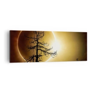 Cuadro sobre lienzo - Impresión de Imagen - Eclipse solar con una silueta de árbol en primer plano - 140x50cm - Eclipse total - Decoración de pared moderna para salón y dormitorio ARTTOR